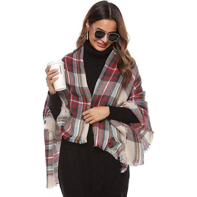 Women Blanket Scarf Pashminas Fleece Plaid Wrap Shawl Scarf Winter Warm Wool Knit Scarf