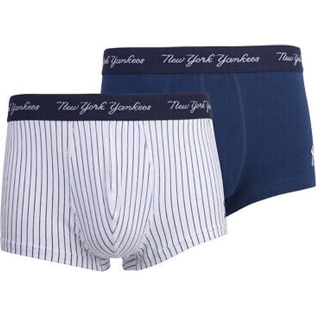 (NAVY/WHITE, S) New York Yankees Men'S 2 Pack Trunk Plain Boxer Shorts