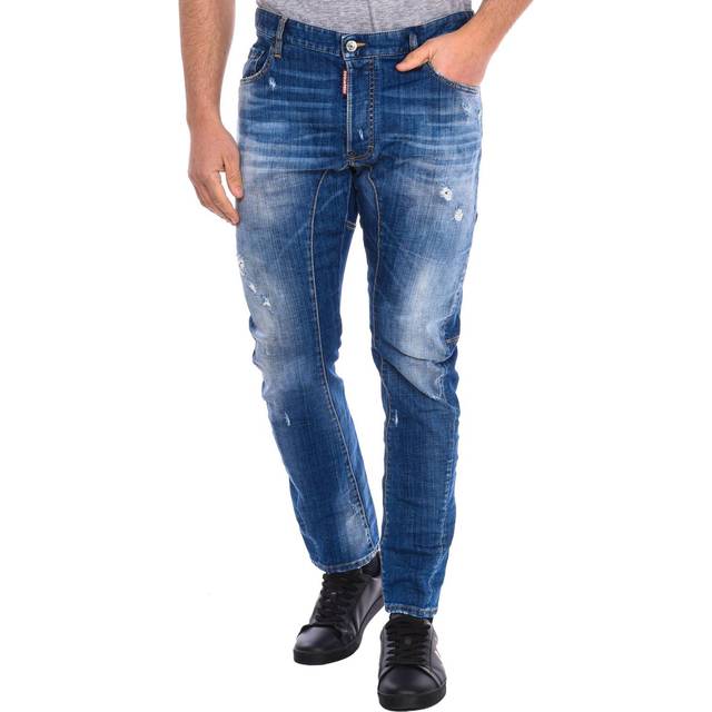Dsquared2, Jeans, Herr, W38, Bomull, Blå Slim Fit Jeans med Riv Effekter - blue (W38)