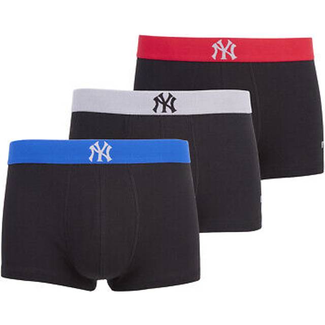 (Black, XL) New York Yankees Mens Crop Boxer Trunks 3 Pack Black Multicolour Waistband