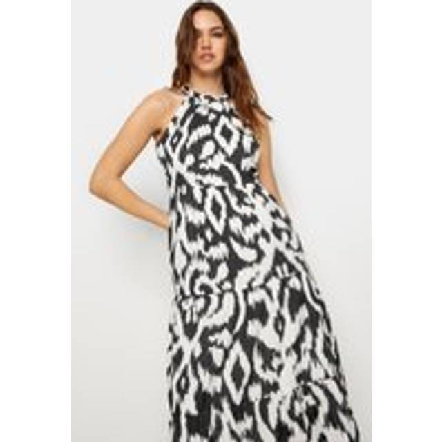 Lts Tall Black & White Cotton Abstract Print Halterneck Dress 10 Lts | Tall Women's Maxi Dresses