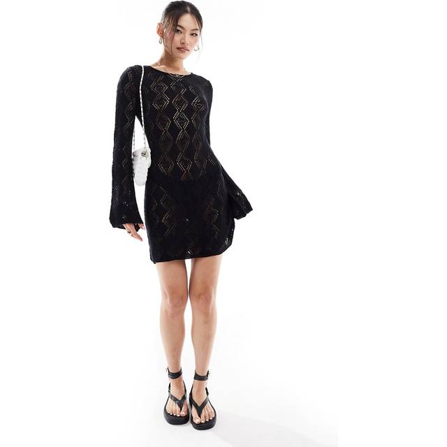 Crochet Flare Sleeve Mini Dress