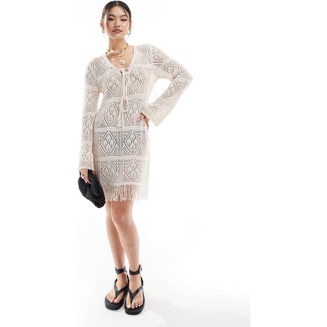 Crochet Fringe Hem Detail Mini Dress