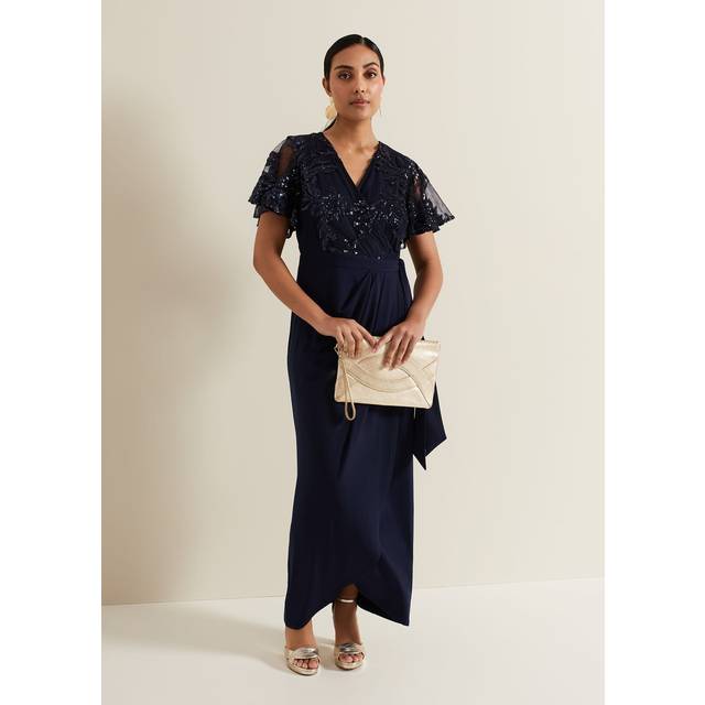Phase Eight Petite Minty Embellished Bodice Maxi Dress, Navy