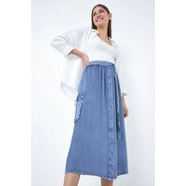 Roman Denim Elastic Waist Button Front Pocket A Line Skirt - Size 20