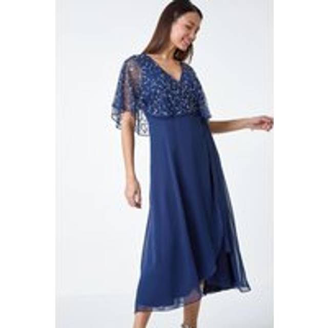 Sequin Embellished Maxi Wrap Dress - Navy - Size 14 - Roman