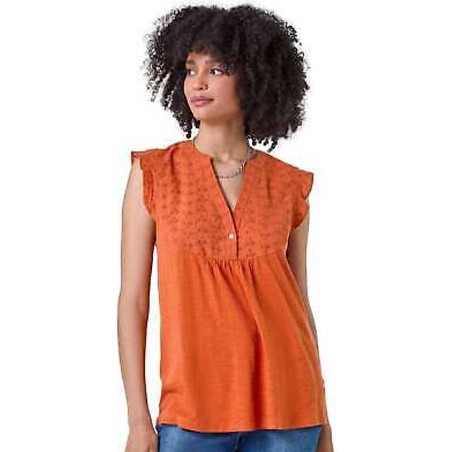 Embroidered frill cotton blend vest top for women uk - ladies roman