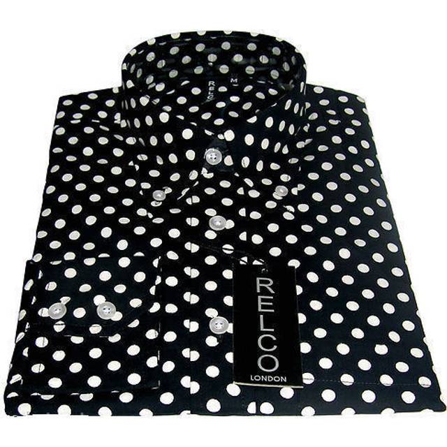 Relco polka dot shirt long sleeve mod vintage retro 60s spot pin black mens