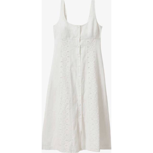 Reiss Womens Ivory Clarice Broderie Linen Midi Dress 4 - IVORY