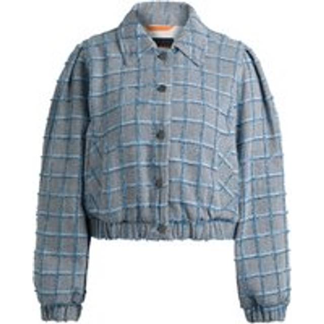 Cotton-blend tweed jacket with denim check - Blue Patterned