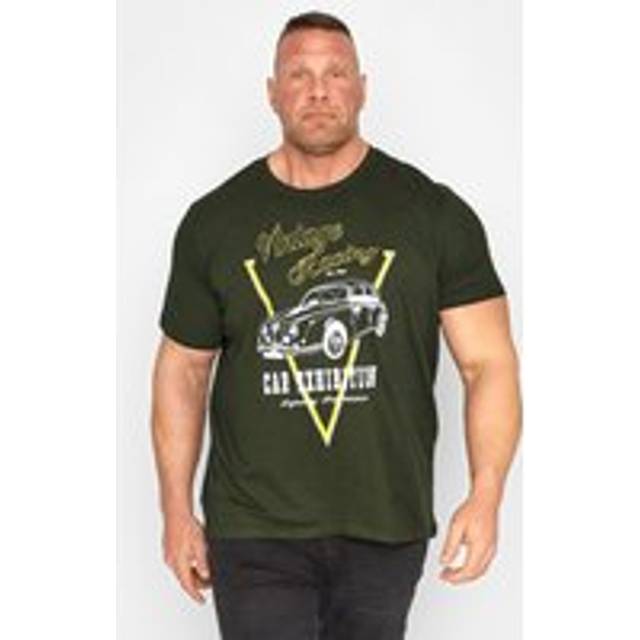 Size Xl Mens Badrhino Big & Tall Dark Green 'Vintage Racing' Car Print Tshirt Big & Tall - XL