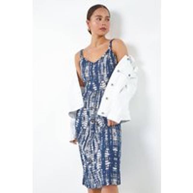 Roman Petite Navy Tie Dye Button Front Dress - Size 14