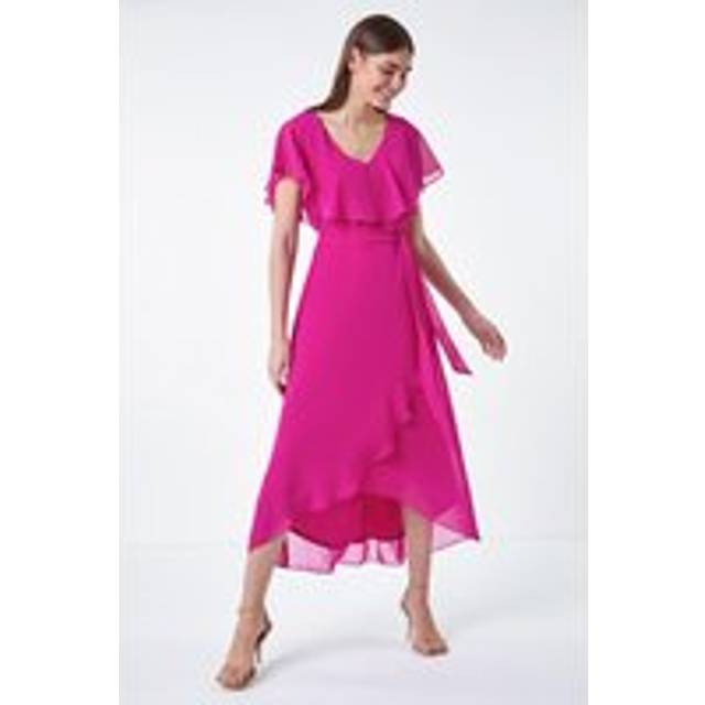 Roman Chiffon Midi Wrap Dress In Fuchsia - 10