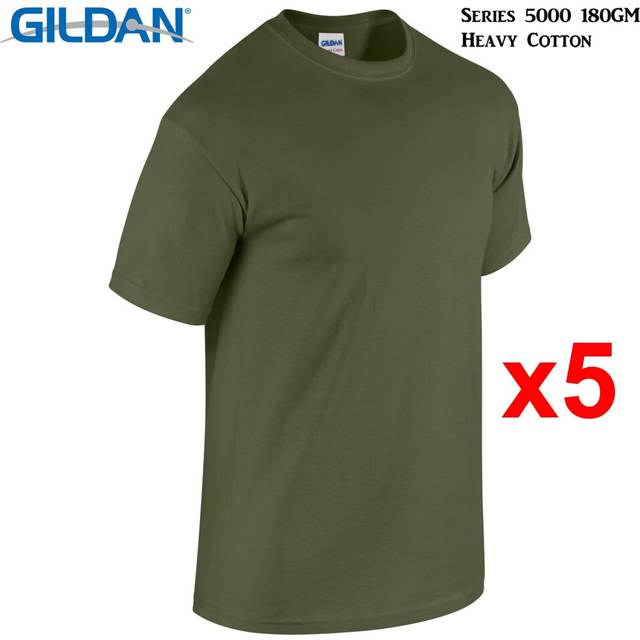 (L) 5 Packs Gildan T-SHIRT Blank Plain Basic Tee Big Men Heavy Cotton (Military Green)