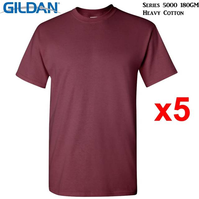 (XL) 5 Packs Gildan T-SHIRT Blank Plain Basic Tee Men Heavy Cotton (Maroon)