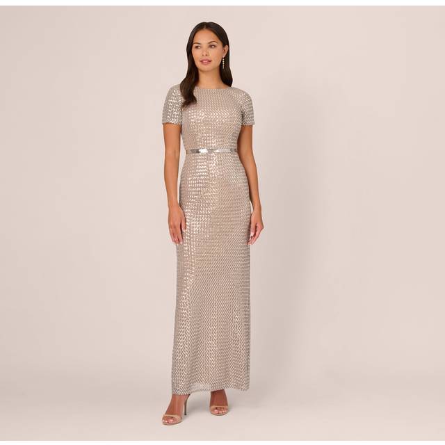Adrianna Papell Column Sequin Gown - Black