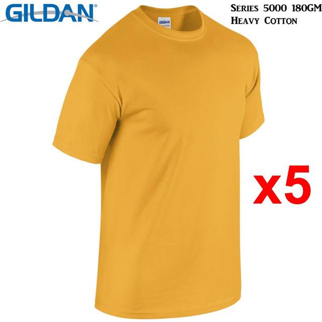 (2XL) 5 Packs Gildan T-SHIRT Blank Plain Basic Tee Men Heavy Cotton (Gold)