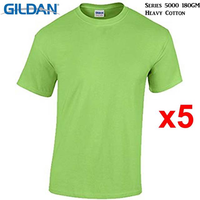 (2XL) 5 Packs Gildan T-SHIRT Blank Plain Basic Tee Men Heavy Cotton (Lime)
