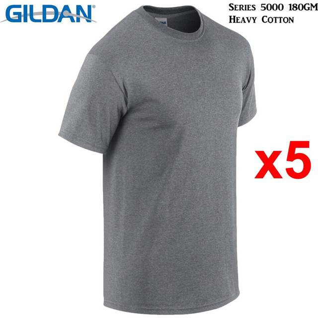 (2XL) 5 Packs Gildan T-SHIRT Blank Plain Basic Tee Men Heavy Cotton (Graphite Heather)