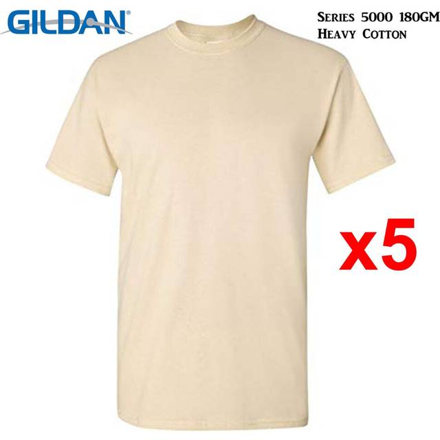 (M) 5 Packs Gildan T-SHIRT Blank Plain Basic Tee Heavy Cotton (Sand)
