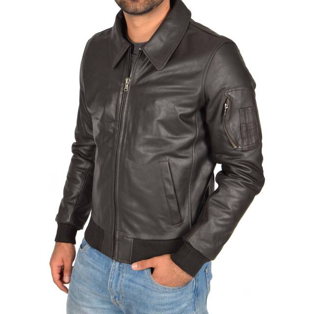 (Brown, 3XL) Mens Real Cowhide Bomber Leather Pilot Jacket Lance Brown
