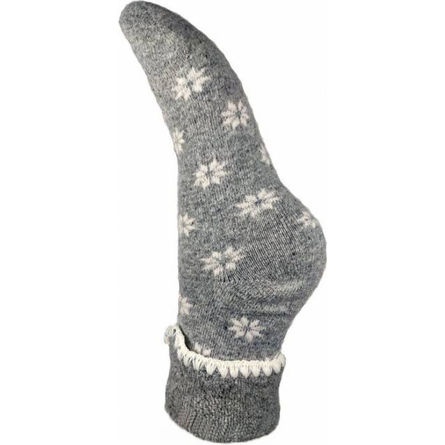 Ladies Cuffed Bed Socks Super Soft Wool Blend Women's Uk 4-7 Grey White Flowers
