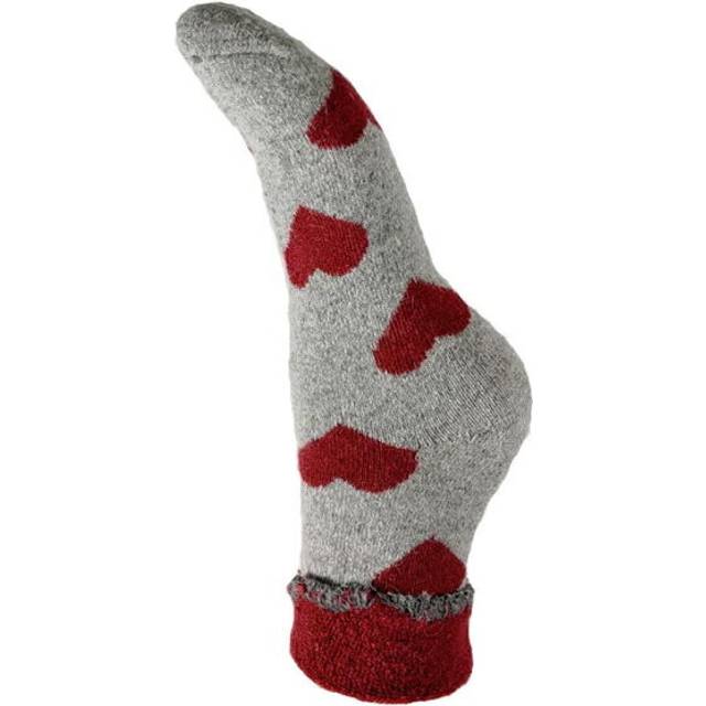 Ladies Cuffed Bed Socks Soft Wool Blend Women's UK 4-7 Grey & Red Hearts