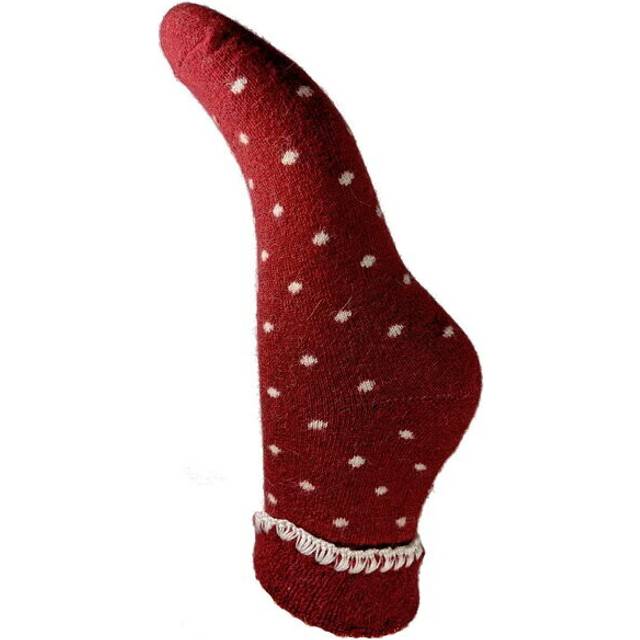 Ladies Cuffed Bed Socks Wool Blend Women's UK 4-7 Red & Cream Dots