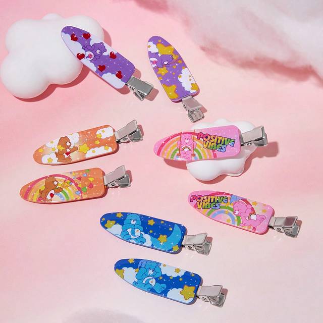 SHEIN 8pcs/Pack Cartoon Pattern Crease-Free Hair Clips, These Hair Clips Leave No Marks,Suitable For Daily Use, Face Washing, Makeup, And Outdoor Matching