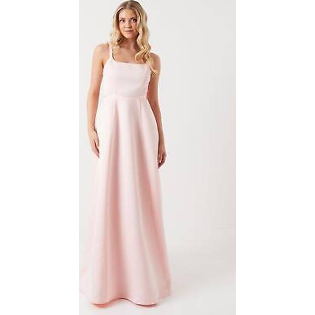 Structured Satin Corset Full Skirt Bridesmaid Dress - Pink - 12