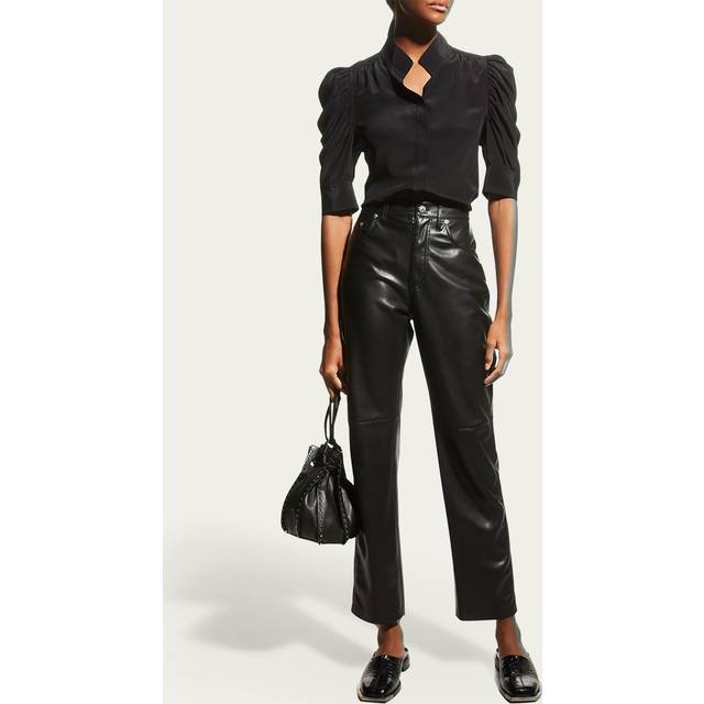 Gillian Silk Collared Puff-Sleeve Top - NOIR - X-Large
