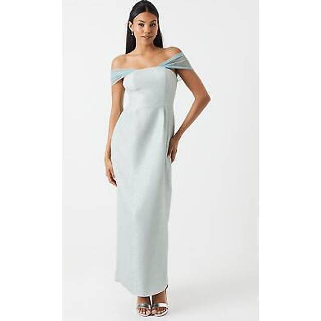 Jacquard Drape Shoulder Maxi Bridesmaid Dress - Sage - 12