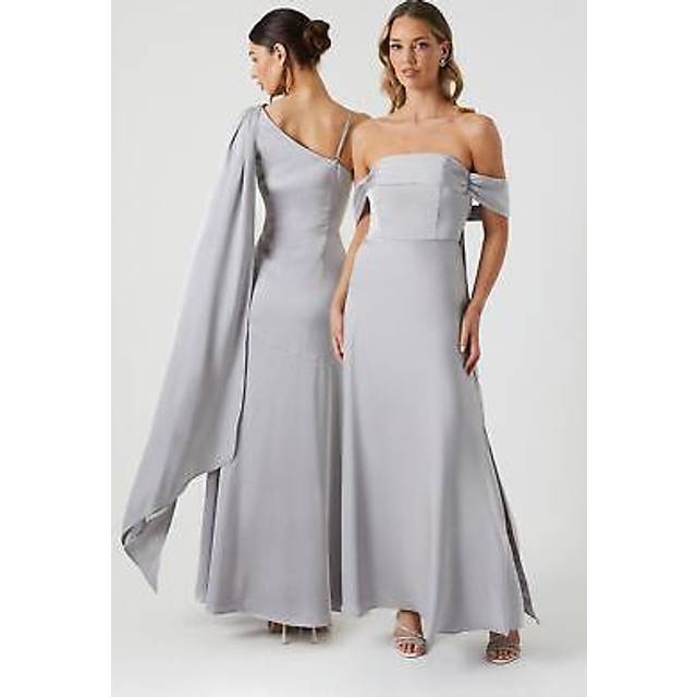 Bandeau Cold Shoudler Satin Bridesmaid Dress - Grey Mist - 12