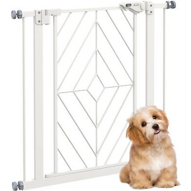 Pawhut pressure pet gate w/ auto closing door, double locking, openings 74-80cm
