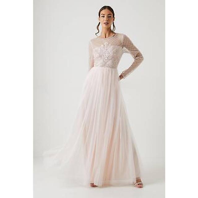 Embellished Mesh Two In One Bridesmaids Dress - Pink - 12