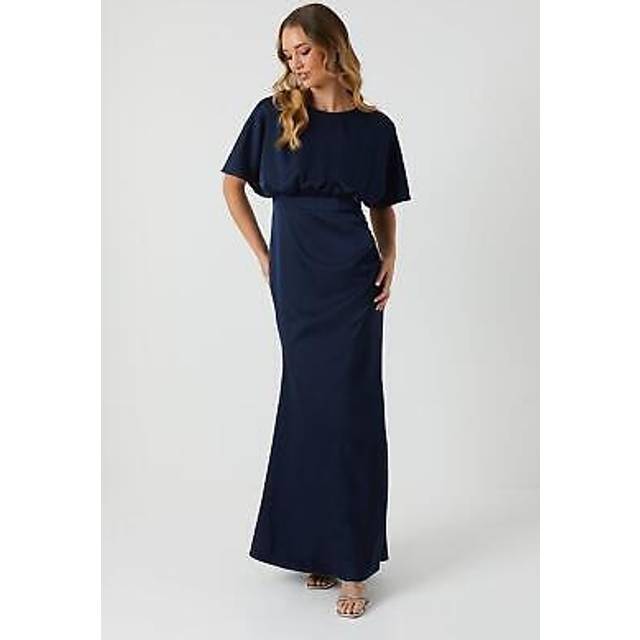 Boat Neck Angel Wrap Bridesmaid Dress - Navy - 12