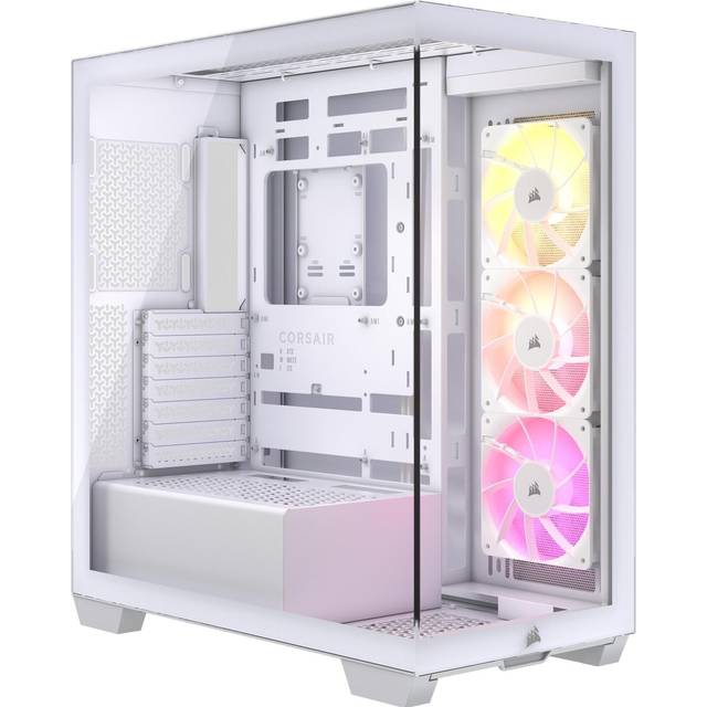 CORSAIR 3500X ARGB Mid-Tower ATX PC-Chassi Med Dubbla Kammare – Panoramabild i Härdat Glas - Kompatibel Med Moderkort Med Omvänd Anslutning – 3x CORSAIR RS120 ARGB-Fläktar Ingår – Vit