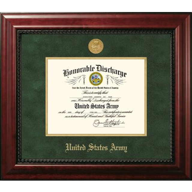 Campus Images ARDEXGF001 8.5 x 11 in. Patriot Frames Army Discharge Executive Mahogany Frame with Gold Medallion & Gold Fillet