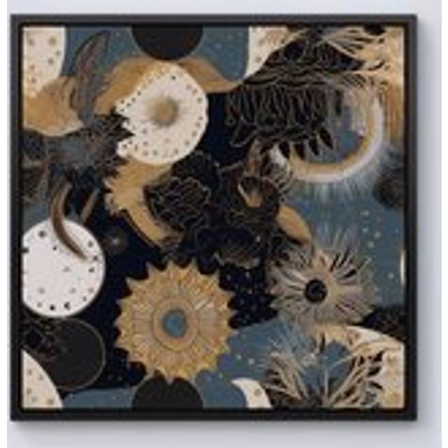 Abstract Blue Gold Moon Sun Framed Canvas - Black - w40_inch_x_h40_inch