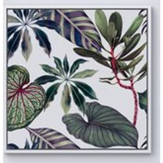 Watercolor Tropical Leaf Framed Canvas - Off White - W16 inch x H16 inch