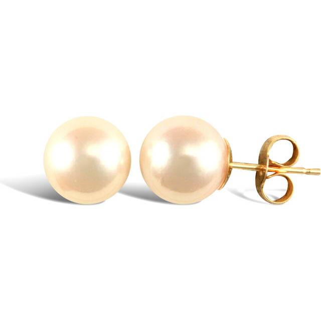 Jewelco London Ladies 9ct Yellow Gold Seawater Cultured Akoya Pearl Full Moon Stud Earrings 8.5-9mm - JES339