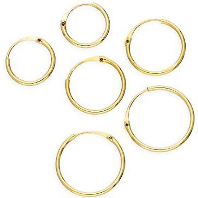Triple 9ct gold 0.8mm 8 10 & 12mm tube hoop earrings set