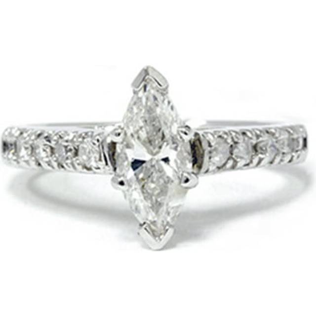 Marquise 1/5 Carat Enhanced Diamond Engagement Accent Ring 14k White Gold