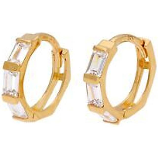 9ct Gold Baguette Set CZ 10mm Huggie Hoop Earrings