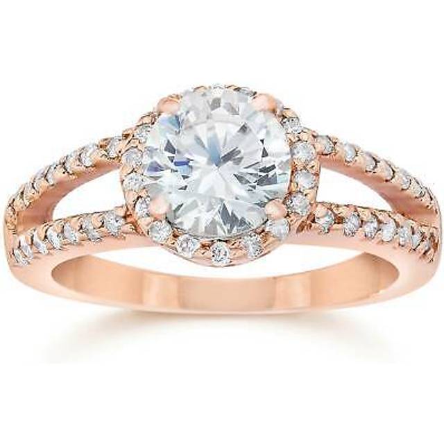 2ct Enhanced Diamond (1/2ct Center) Halo Engagement Ring 14k Rose Gold Vintage