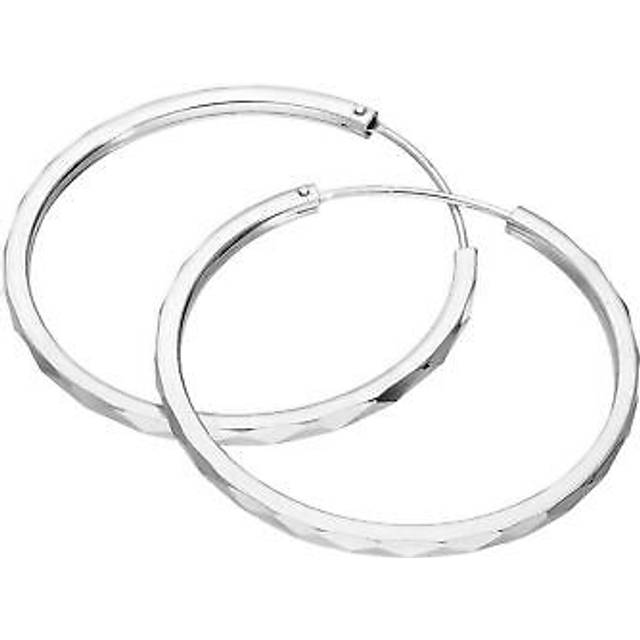 925 real sterling silver diamond faceted 35mm sleeper hoop earrings sleepers