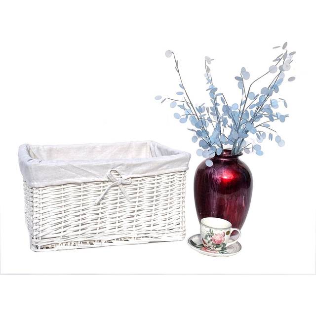 (White, SMALL) Willow Wicker Wider Deep Nursery Storage Basket