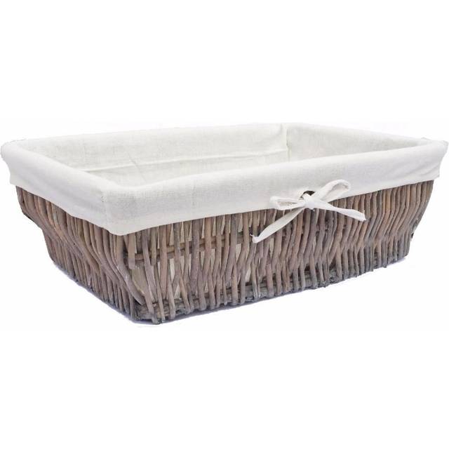 (GREY, XSMALL) Wider Shallow Wicker Storage Basket Hamper Basket