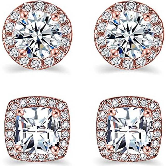 18K Gold Plated Cubic Zirconia Stud Earrings, Hypoallergenic Simulated Diamond Earrings for Women Men