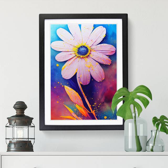 Raghul Daisy Flower Paint Splatter Vol.4 - Picture Frame Graphic Art - Walnut (46cm H x 34cm W x 2cm D)